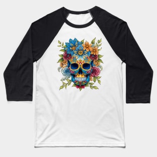 Sugar Skulls and Flowers Baseball T-Shirt